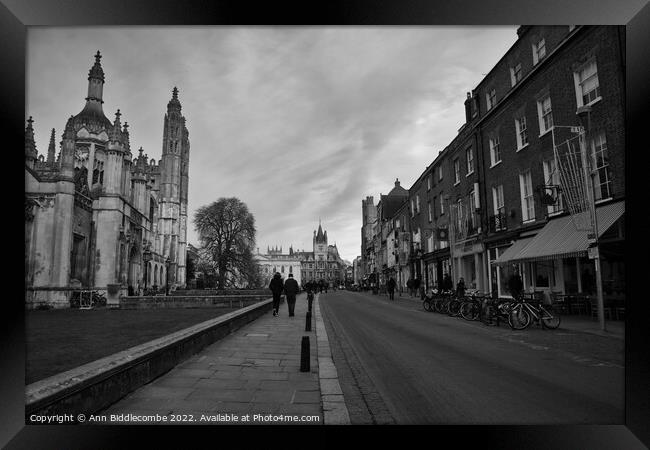 Kings collage on kings parade in Cambridge Framed Print by Ann Biddlecombe