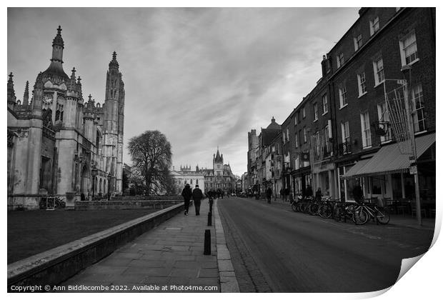 Kings collage on kings parade in Cambridge Print by Ann Biddlecombe