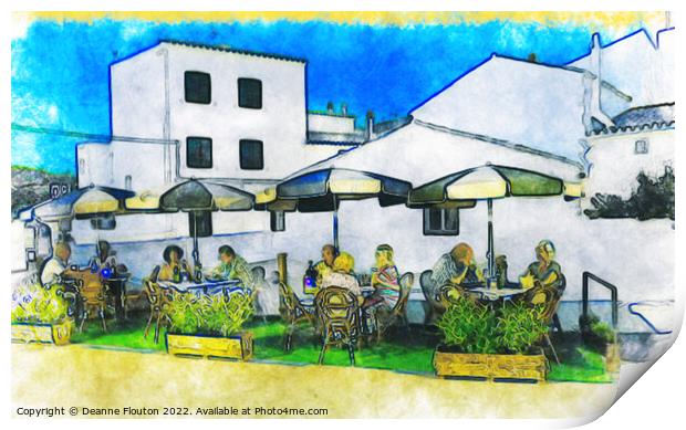 Surreal Street Dining in Menorca Print by Deanne Flouton