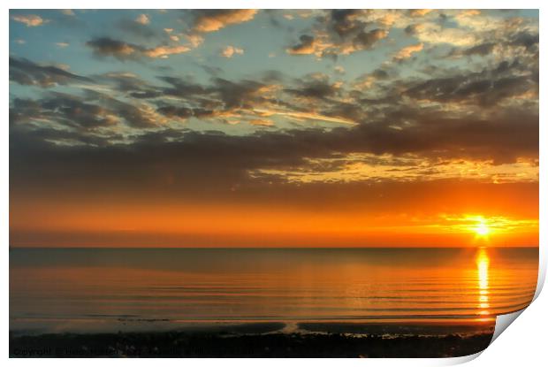 Dark warm Sunrise Llandudno beach  Print by Helkoryo Photography