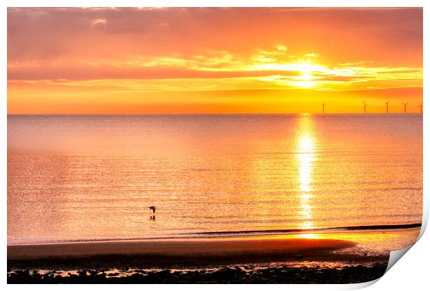 Warm Calm Pastel Sunrise Llandudno beach  Print by Helkoryo Photography