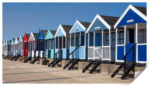 Colourful Beach Huts on Southwold Beach Print by Kevin Snelling
