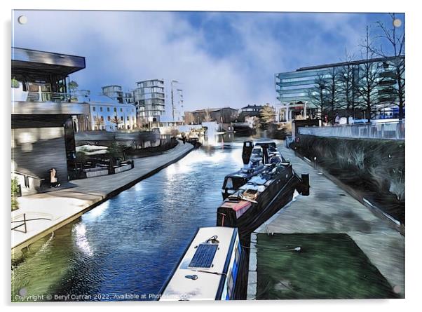 Serene Canal Boats Acrylic by Beryl Curran
