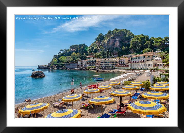 Mazzaro Beach looking south, Taormina, Sicily Framed Mounted Print by Angus McComiskey