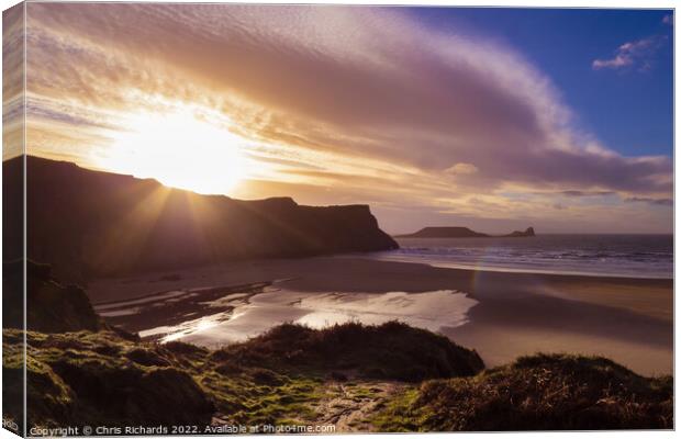 Worm's Head & Rhossili Bay in Winter Canvas Print by Chris Richards