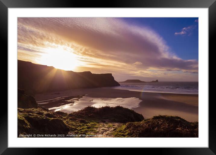 Worm's Head & Rhossili Bay in Winter Framed Mounted Print by Chris Richards