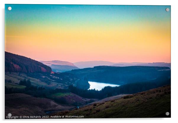 Cantref Reservoir Afterglow Acrylic by Chris Richards