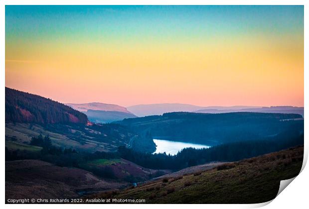 Cantref Reservoir Afterglow Print by Chris Richards