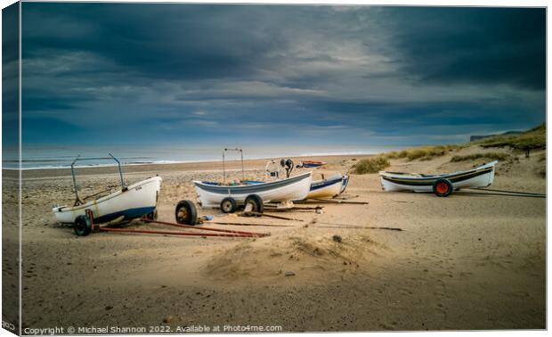 Boats on the beach at Marske By the Sea Canvas Print by Michael Shannon