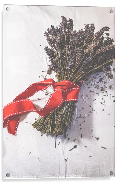 Bunches Of Dried Lavender Tied With A Red Ribbon Acrylic by Peter Greenway
