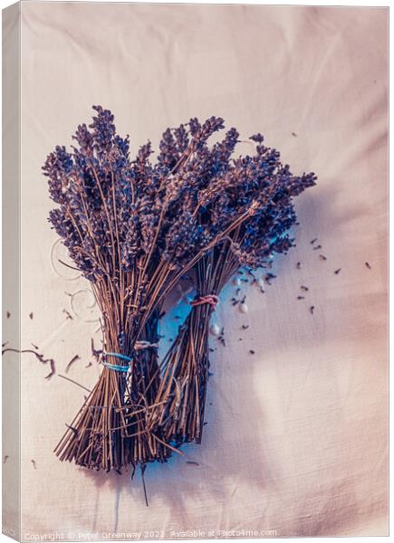 Bunches Of Dried Lavender Canvas Print by Peter Greenway