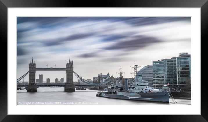 HMS Belfast & Tower Bridge Framed Mounted Print by Adrian Rowley