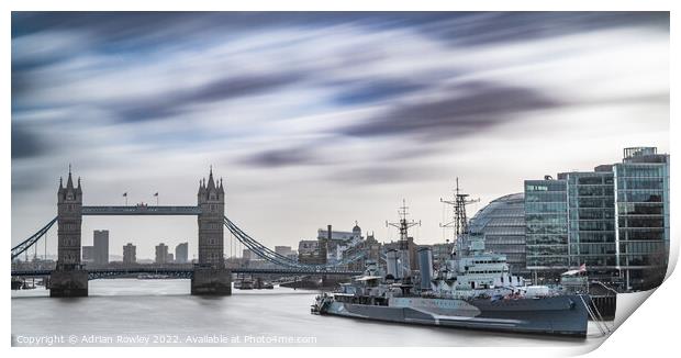 HMS Belfast & Tower Bridge Print by Adrian Rowley