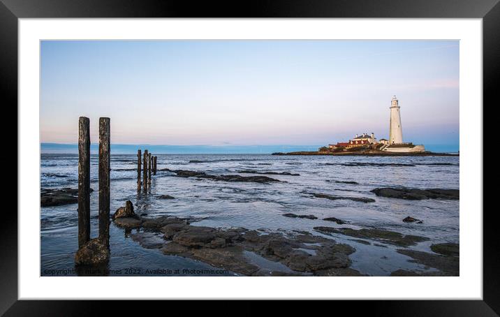 St. Mary's Lighthouse Sunset on a winters January afternoon Framed Mounted Print by mark james