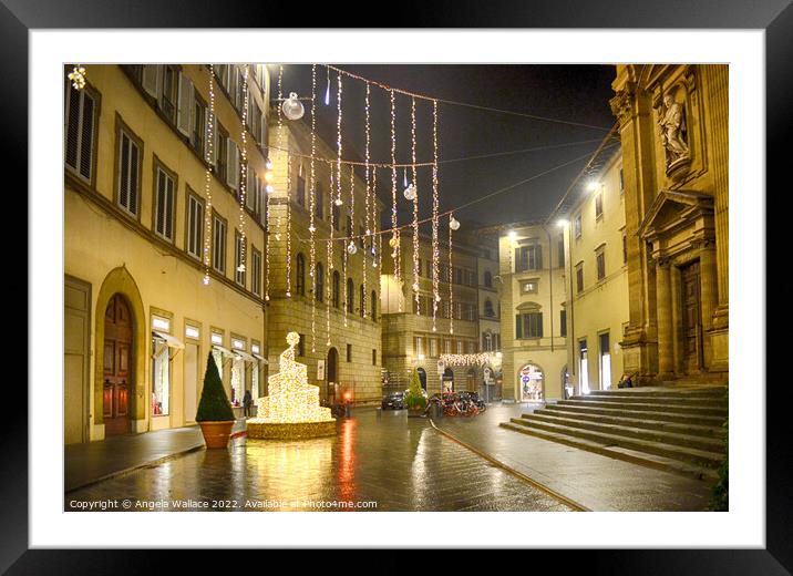Christmas decorations Via Dei Tornabuoni in Florence Framed Mounted Print by Angela Wallace