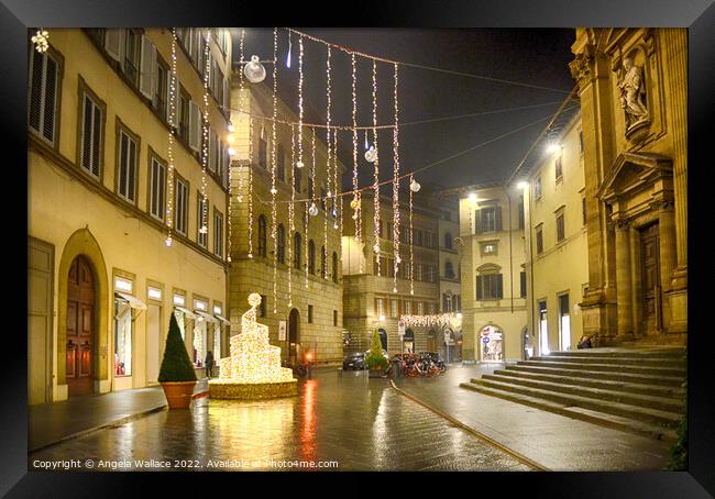 Christmas decorations Via Dei Tornabuoni in Florence Framed Print by Angela Wallace