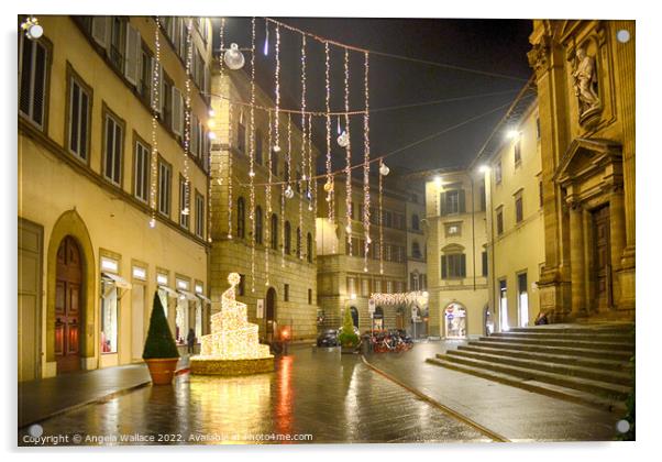 Christmas decorations Via Dei Tornabuoni in Florence Acrylic by Angela Wallace