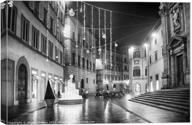 black and white Christmas in Florence Italy Canvas Print by Angela Wallace