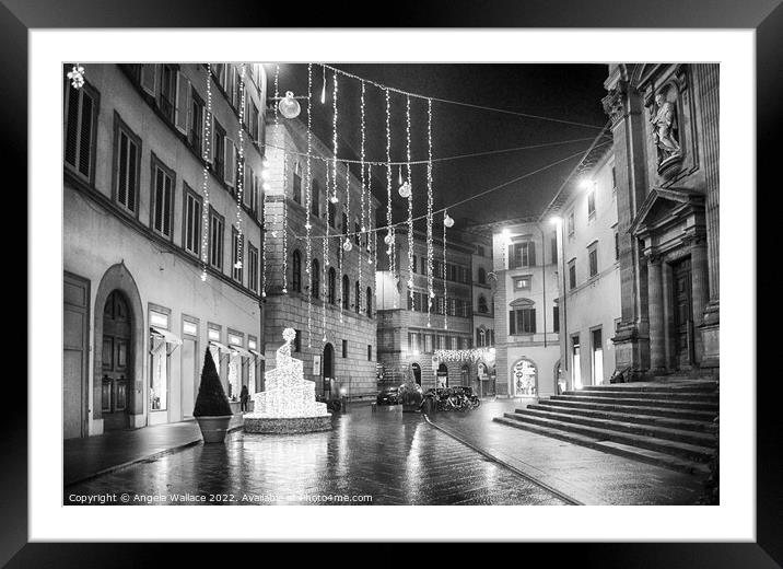 black and white Christmas in Florence Italy Framed Mounted Print by Angela Wallace