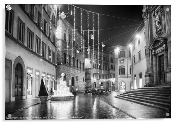 black and white Christmas in Florence Italy Acrylic by Angela Wallace