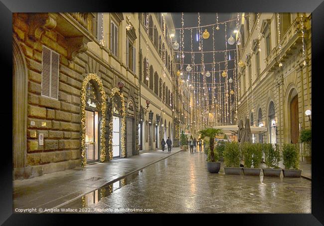 Christmas in Via Dei Tornabuoni Florence  Framed Print by Angela Wallace
