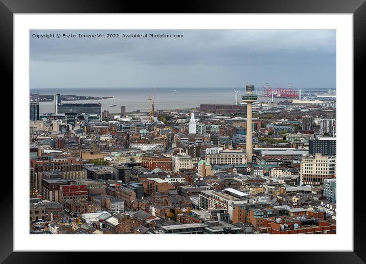 The city of Liverpool from the tower of Liverpool Cathedral Framed Mounted Print by Eszter Imrene Virt