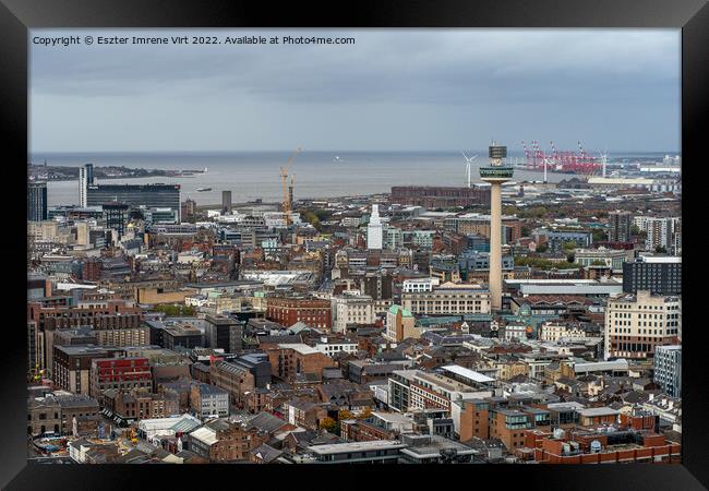 The city of Liverpool from the tower of Liverpool Cathedral Framed Print by Eszter Imrene Virt