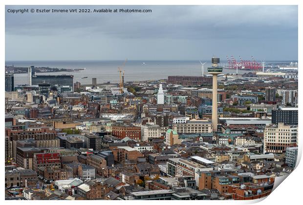 The city of Liverpool from the tower of Liverpool Cathedral Print by Eszter Imrene Virt