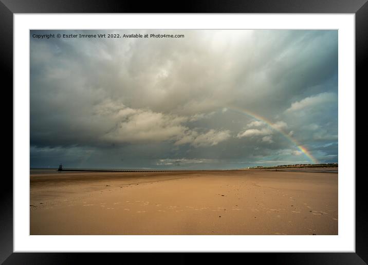Rainbow after a storm at Crosby Beach, Merseyside Framed Mounted Print by Eszter Imrene Virt