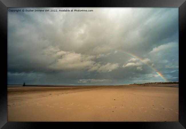 Rainbow after a storm at Crosby Beach, Merseyside Framed Print by Eszter Imrene Virt
