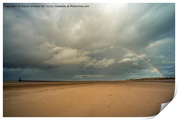 Rainbow after a storm at Crosby Beach, Merseyside Print by Eszter Imrene Virt