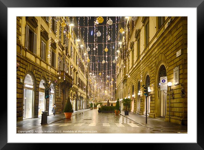 Christmas decorations Via Dei Tornabuoni in Floren Framed Mounted Print by Angela Wallace