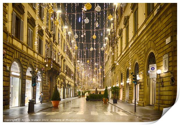 Christmas decorations Via Dei Tornabuoni in Floren Print by Angela Wallace