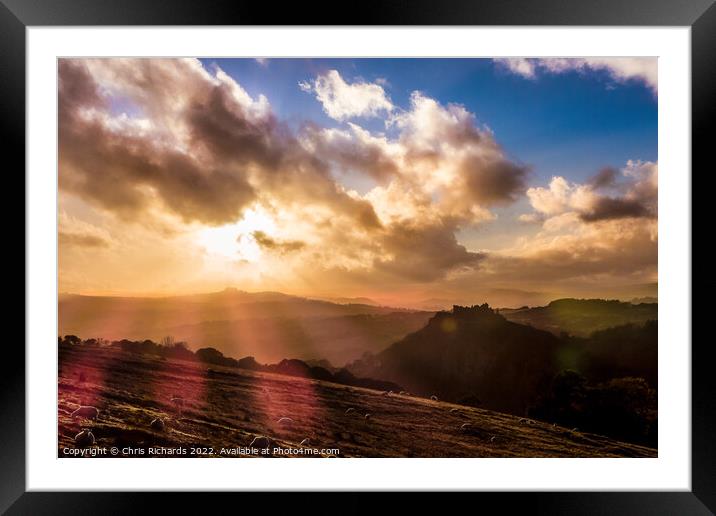 Sunset Over Carreg Cennen Castle Framed Mounted Print by Chris Richards