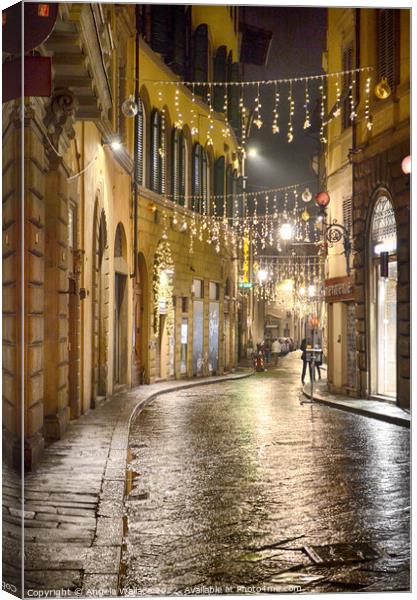 Romantic street in Florence in December Canvas Print by Angela Wallace