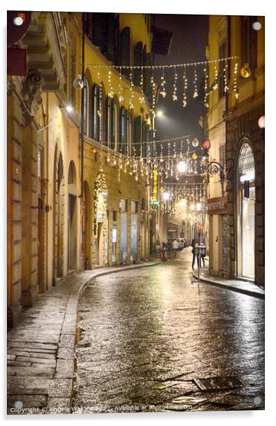 Romantic street in Florence in December Acrylic by Angela Wallace