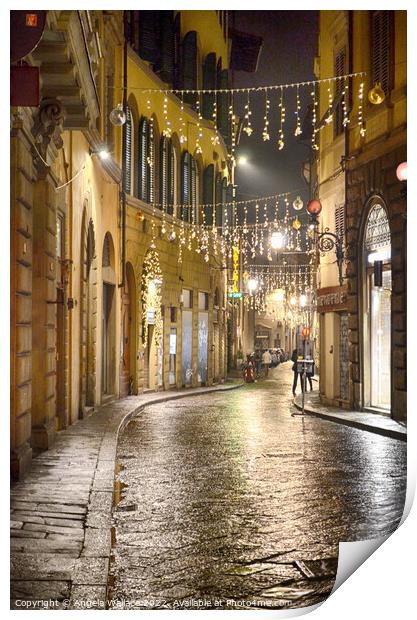 Romantic street in Florence in December Print by Angela Wallace