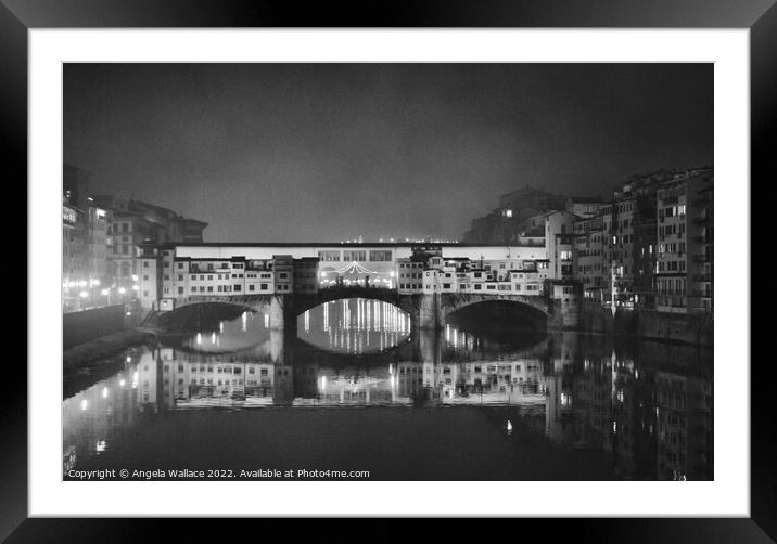 black & white Ponte Vecchio Bridge Florence Framed Mounted Print by Angela Wallace