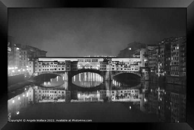 black & white Ponte Vecchio Bridge Florence Framed Print by Angela Wallace