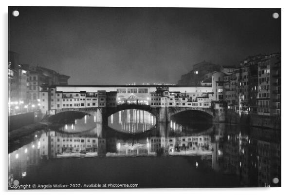 black & white Ponte Vecchio Bridge Florence Acrylic by Angela Wallace
