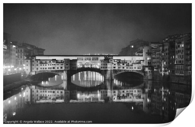 black & white Ponte Vecchio Bridge Florence Print by Angela Wallace