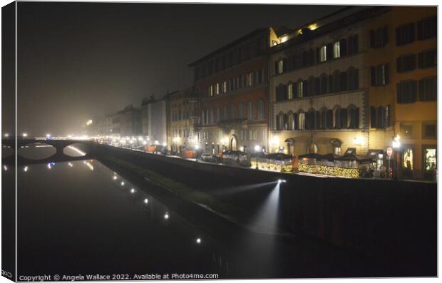 Florence and the river Arno night time Canvas Print by Angela Wallace