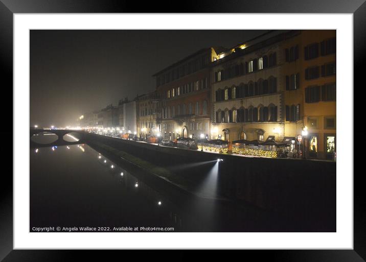 Florence and the river Arno night time Framed Mounted Print by Angela Wallace