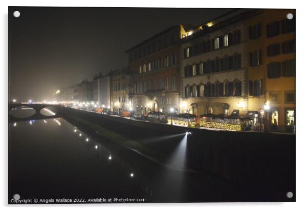 Florence and the river Arno night time Acrylic by Angela Wallace