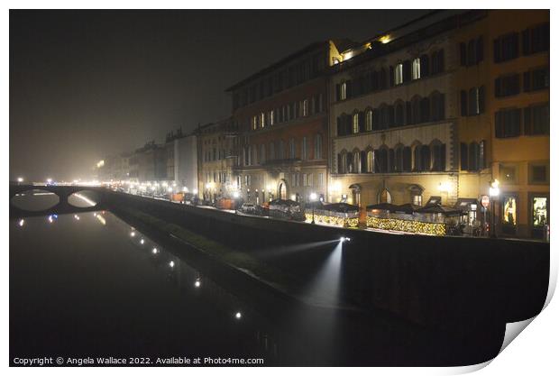 Florence and the river Arno night time Print by Angela Wallace