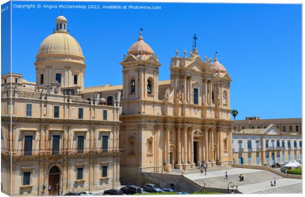 Dome and towers of Noto Cathedral, Sicily Canvas Print by Angus McComiskey