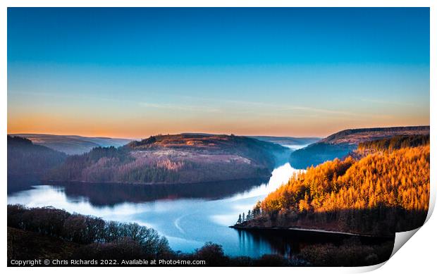 Winter Sunset at Llyn Brianne Print by Chris Richards
