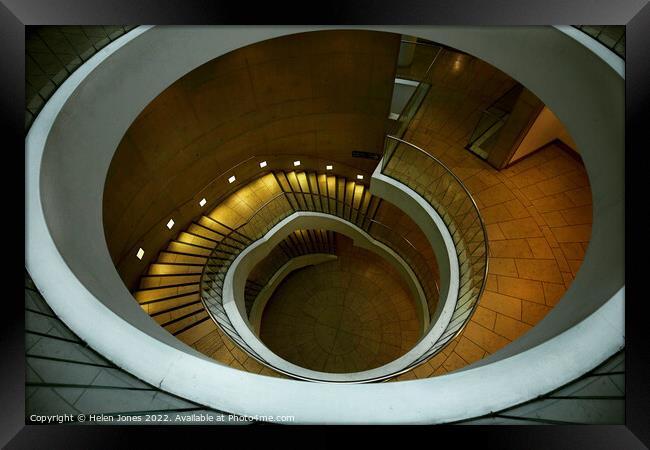 Curved staircase in utility space  Framed Print by Helen Jones