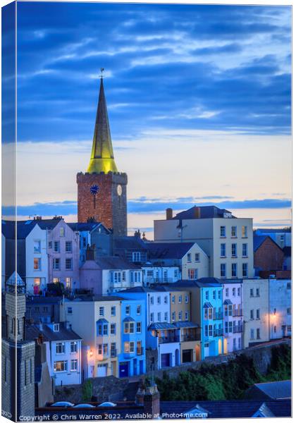 Tenby town in the evening light Pembrokeshire Wale Canvas Print by Chris Warren