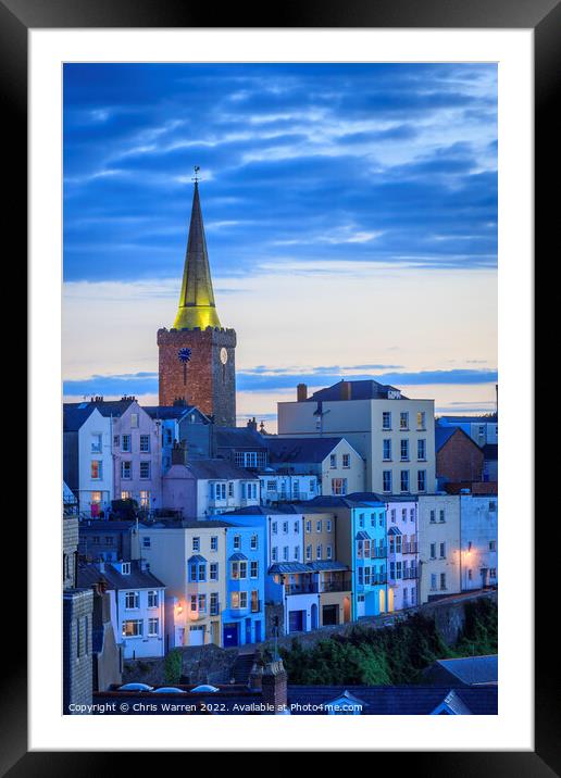 Tenby town in the evening light Pembrokeshire Wale Framed Mounted Print by Chris Warren